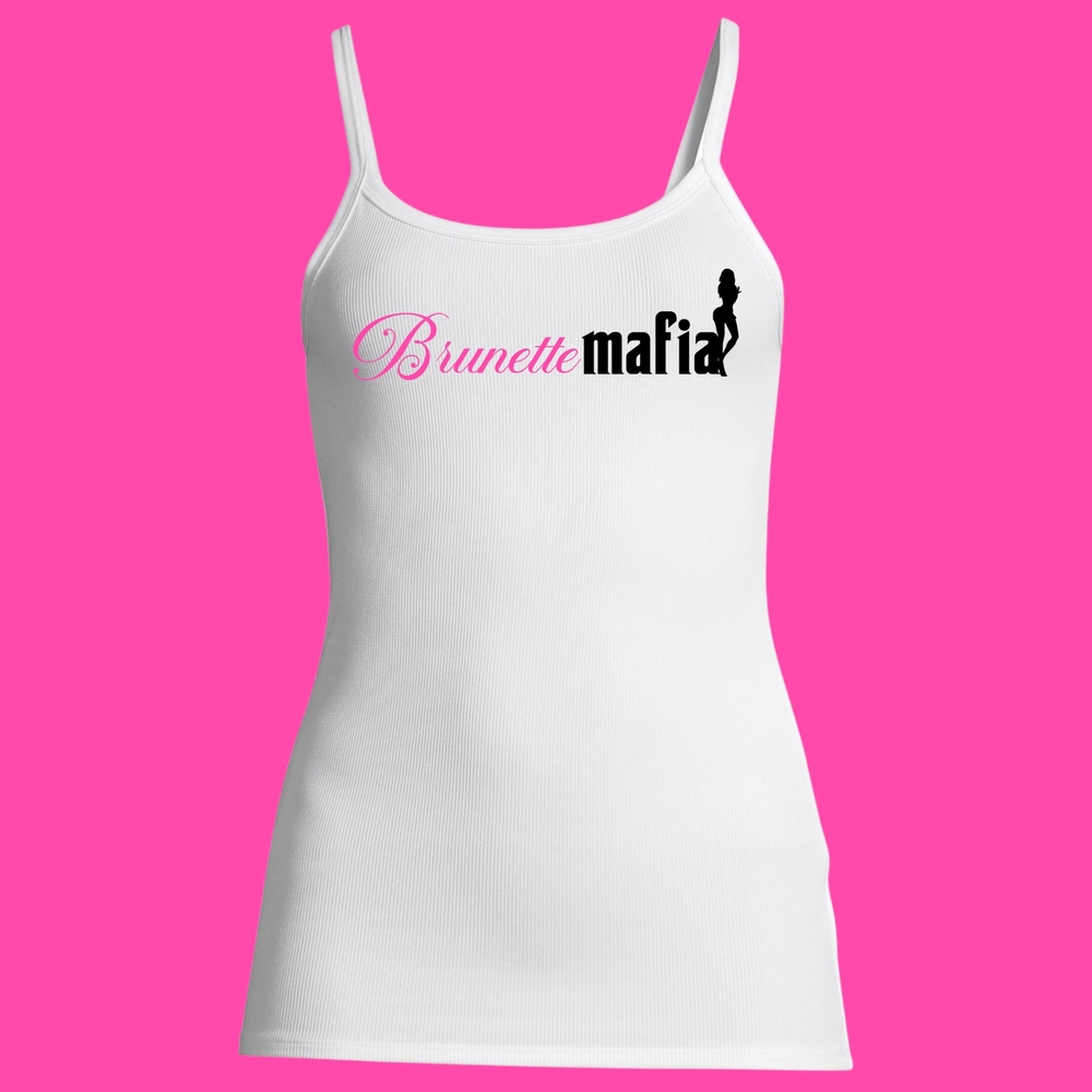 White Tank Top with Brunette Mafia Print
